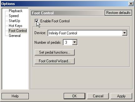 dss player foot switch settings