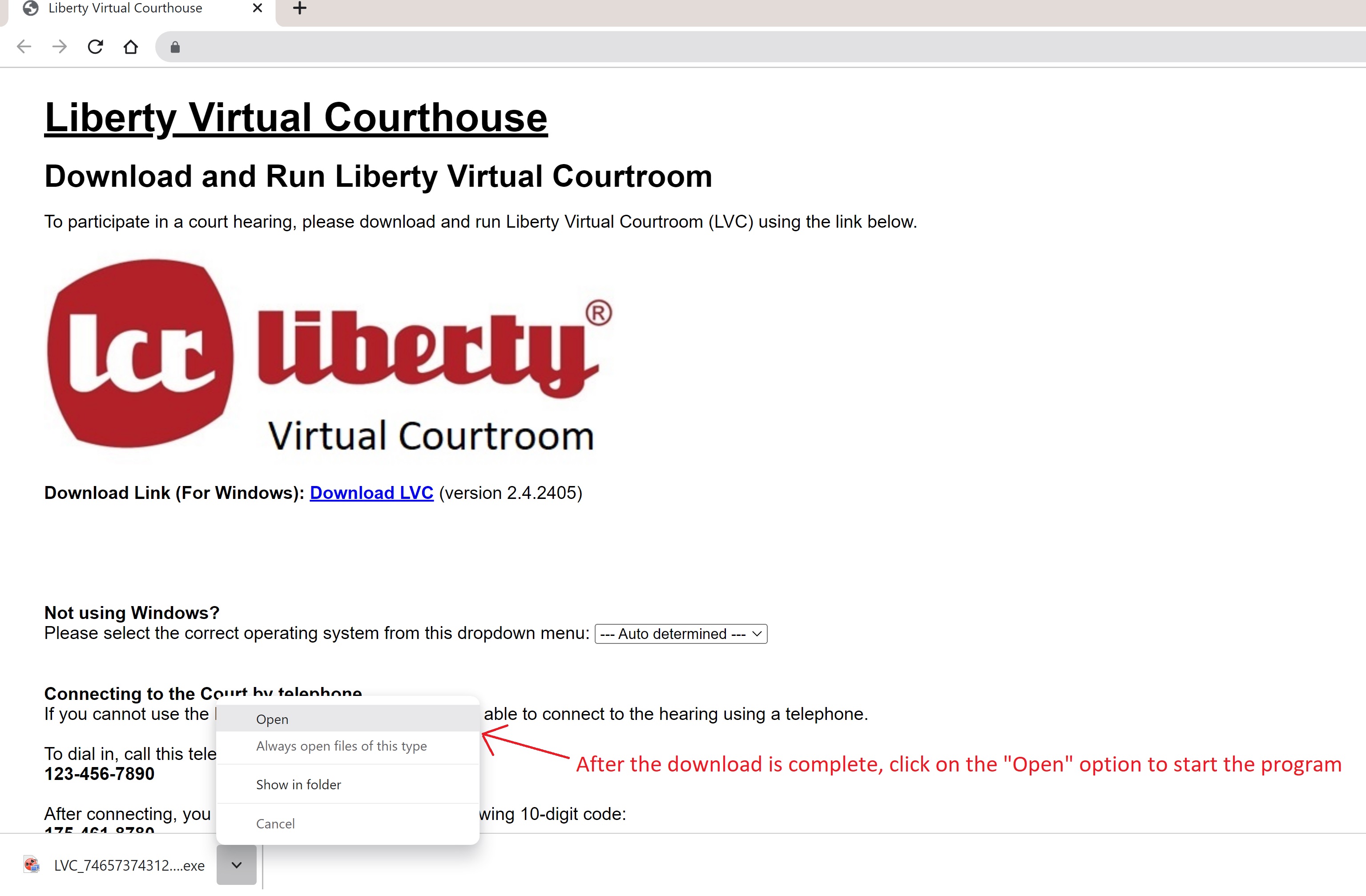Virtual Courtroom Open the Program