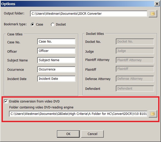 Click Options - pointing to the unzipped Conversion Engine