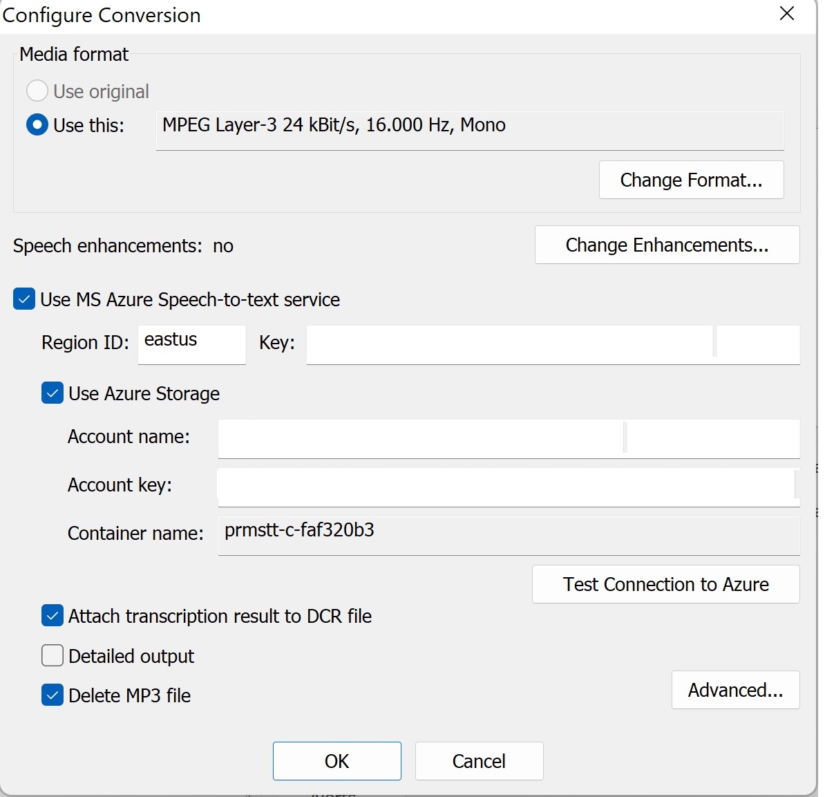 PRM Speech to Text Configuration