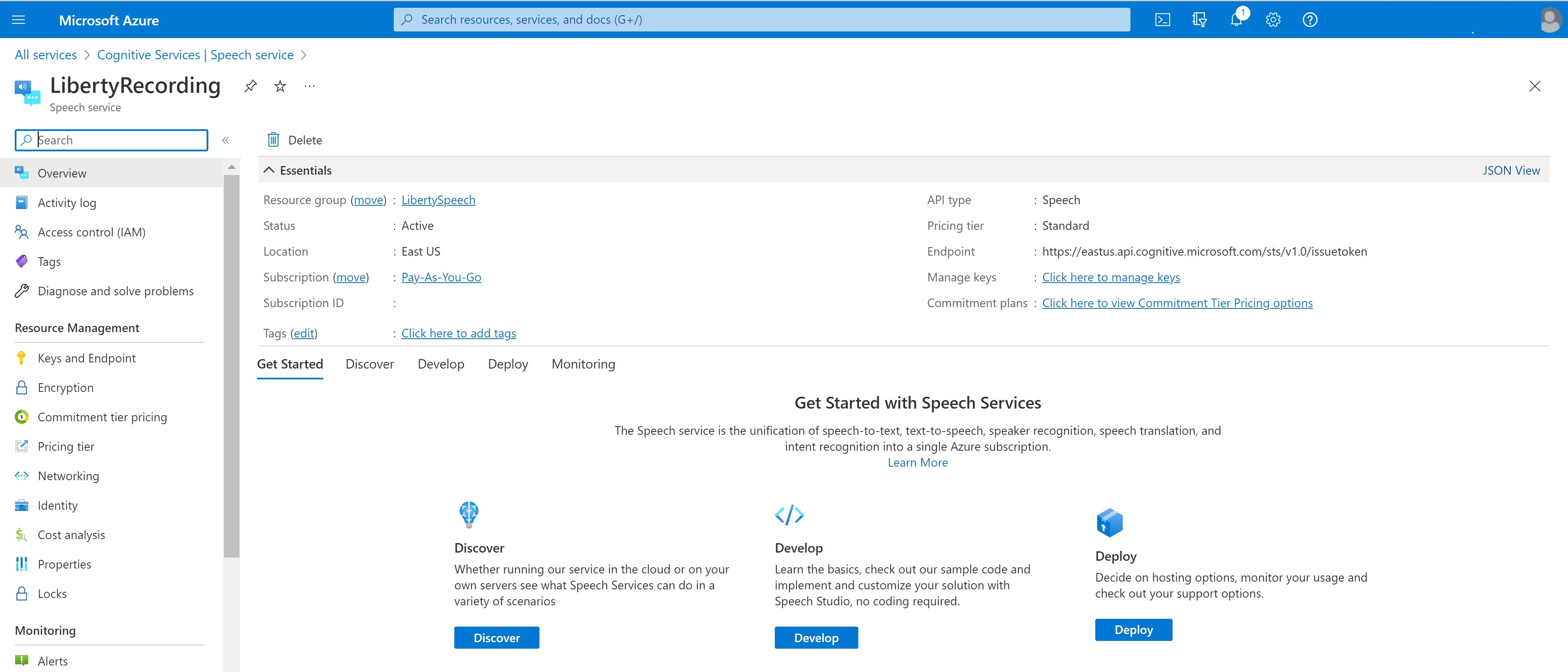 Azure Speech to Text Resource