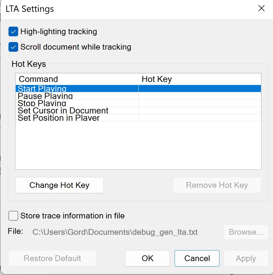 LTA Option Settings