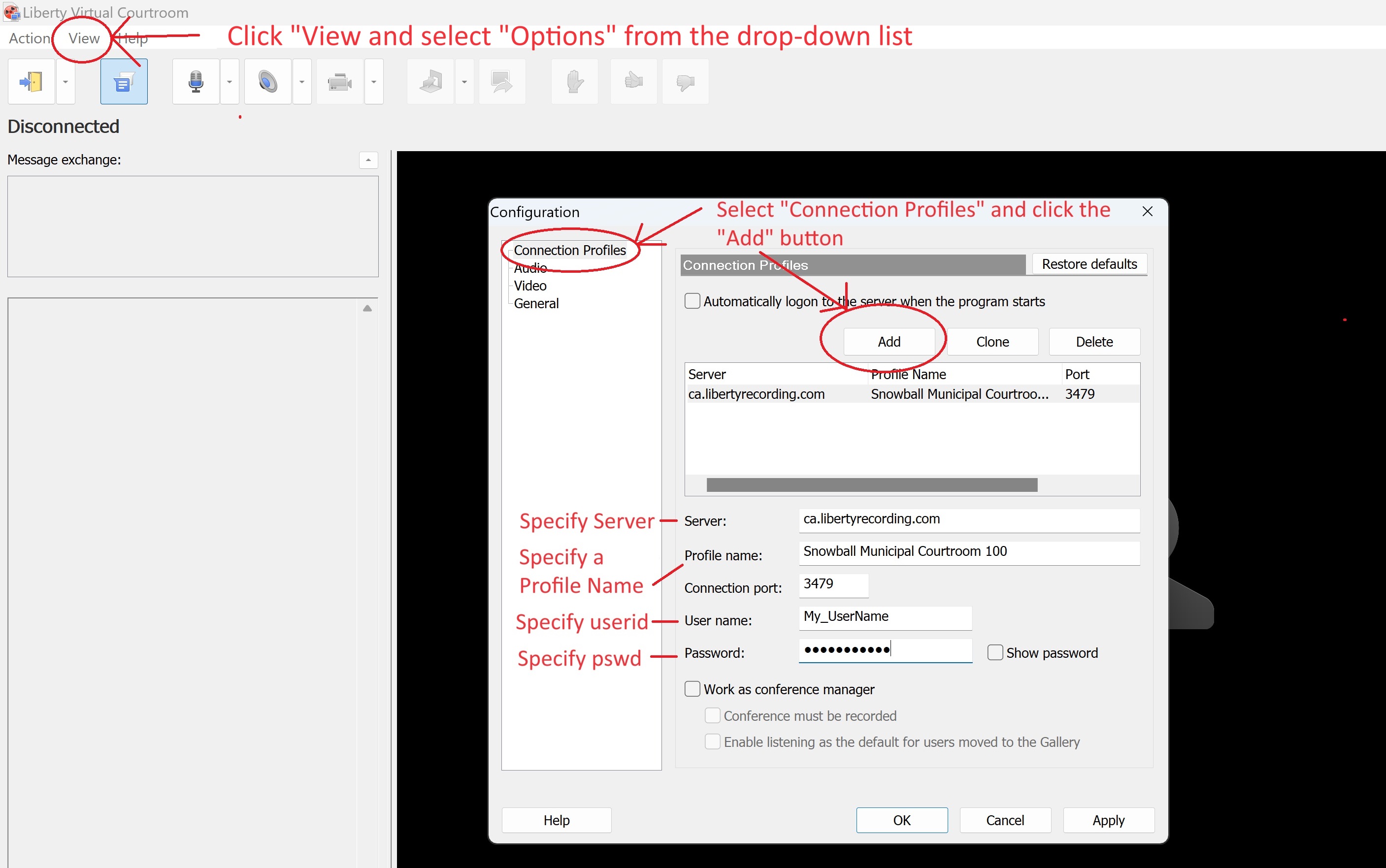 Liberty Virtual Courtroom Connection Options