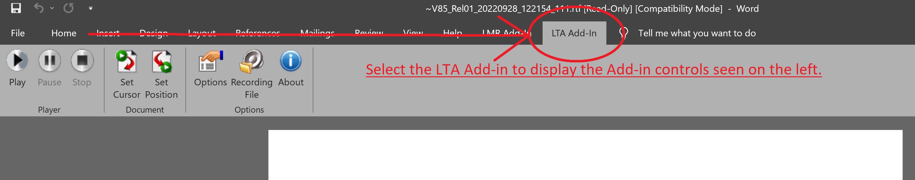 LTA Word Add-on