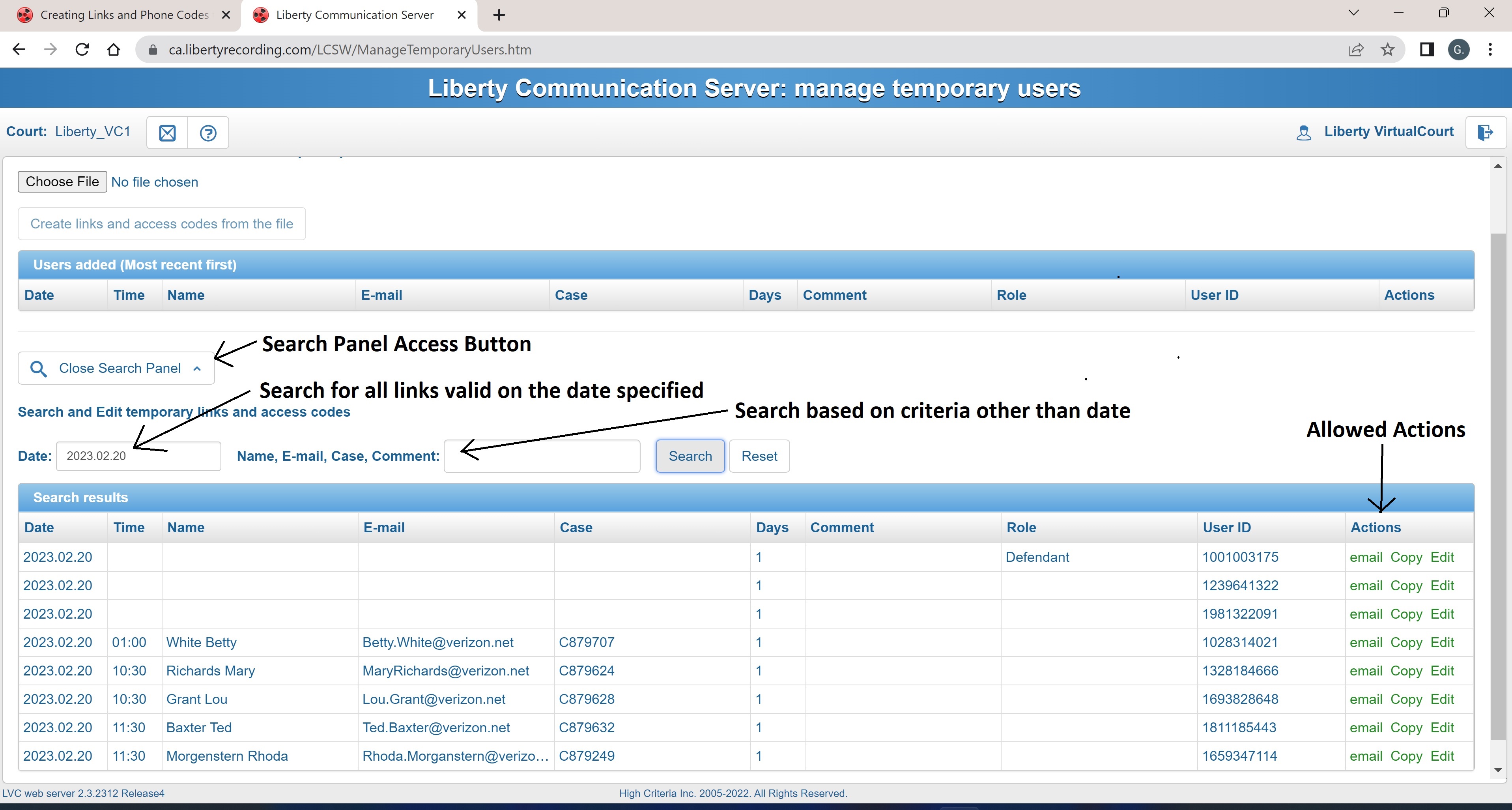 Search and Edit Previously Created Links and Phone Codes