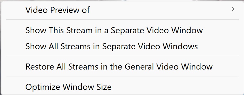 General Video Window Right Click Menu