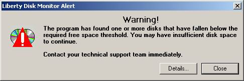 Liberty Disk Manager warning message.
