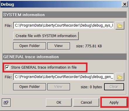 Check the box labeled Store General trace information in file