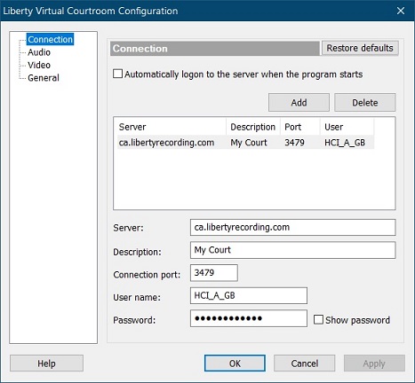 Specify the Server along with your userid and password.