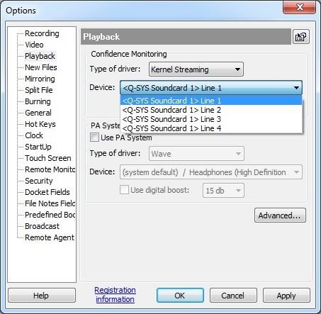 LCR Audio Output Configuration for Q-SYS Core 110f