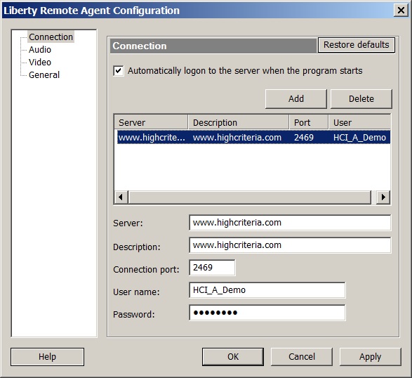 Specify the Conference Server and your userid and password.