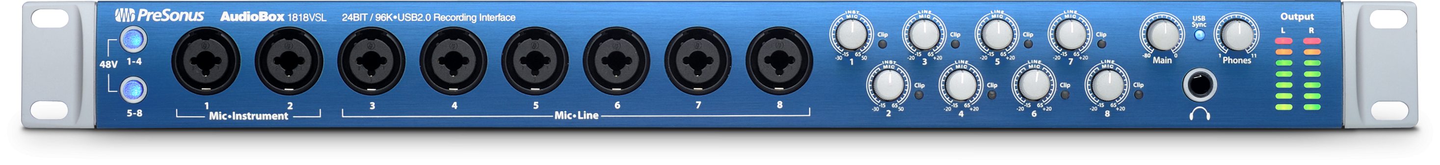 Presonus AudioBox 1818VSL with optional rack mounts.